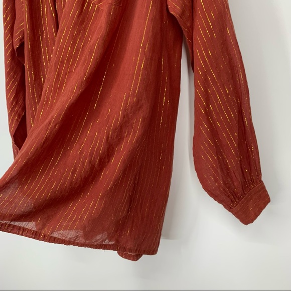 Club Prive Gold Metallic Pinstripe Burnt Orange Boho Blouse San Diego New York - Picture 7 of 16
